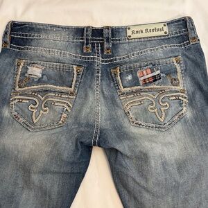 Rock Revival Cameo Bootcut Jeans Women’s 34 Distressed Thick Stitch